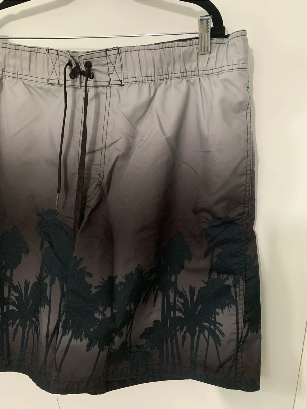Men's Gray Ombre Palm-Print Swim Trunks XL
